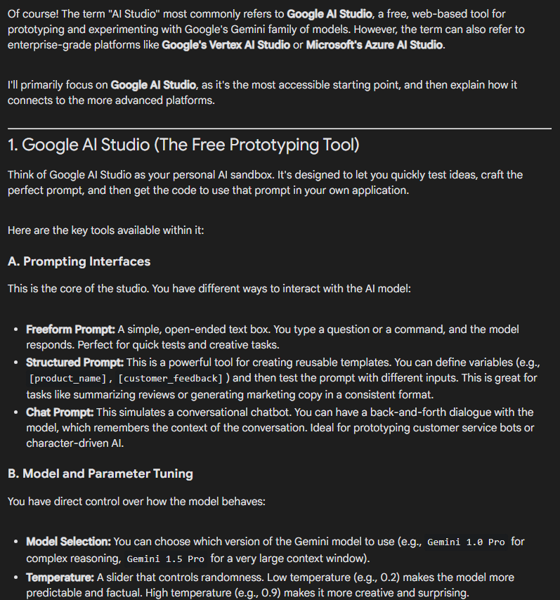 Gemini AI Studio text response is not app-aware