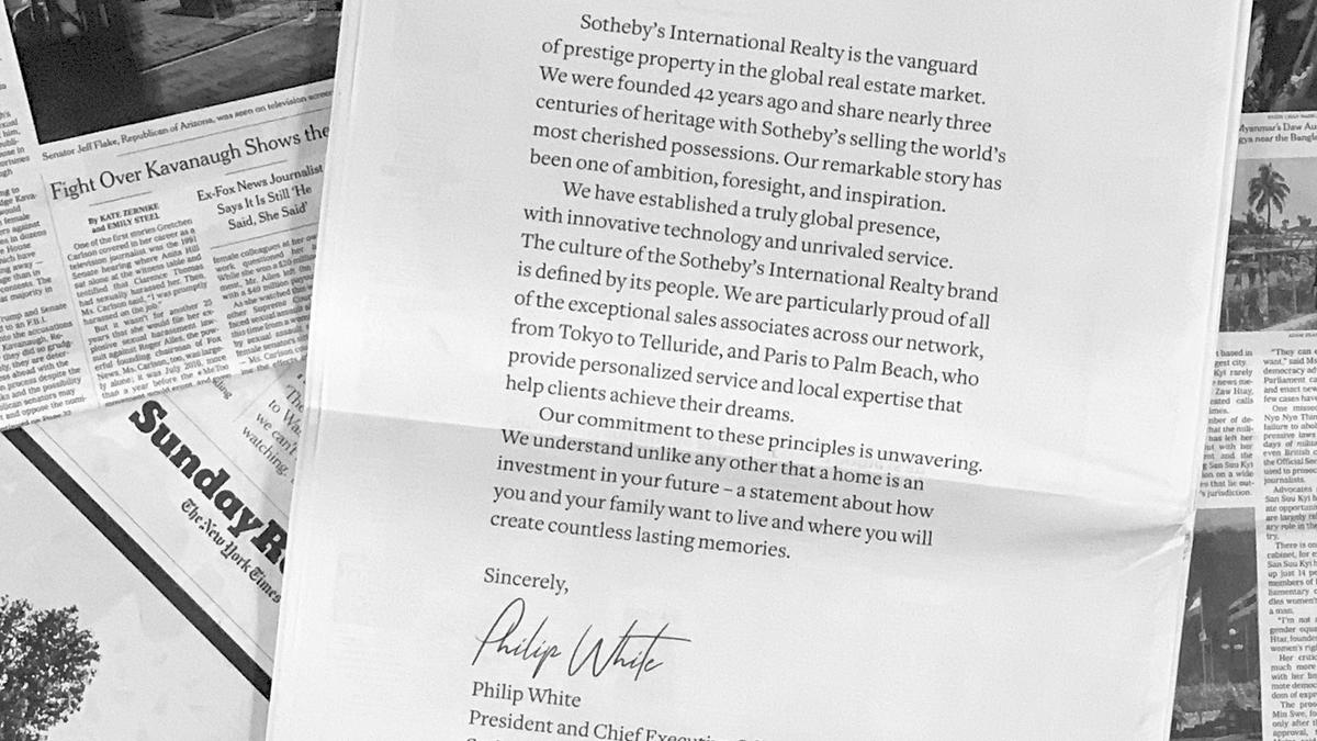 Letter from Sotheby's International Realty President & CEO, Philip White in the New York Times