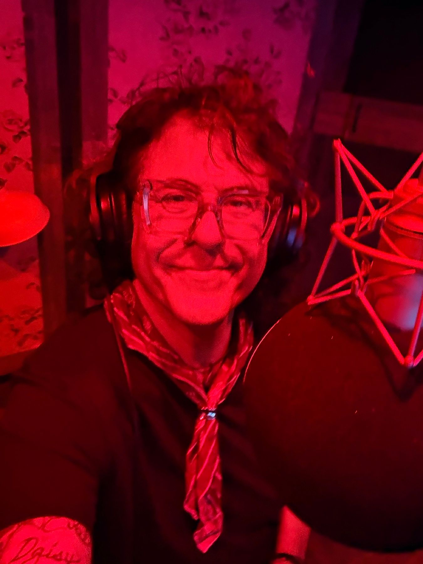 Brian recording vocals under the red lights at The Kitchen LA