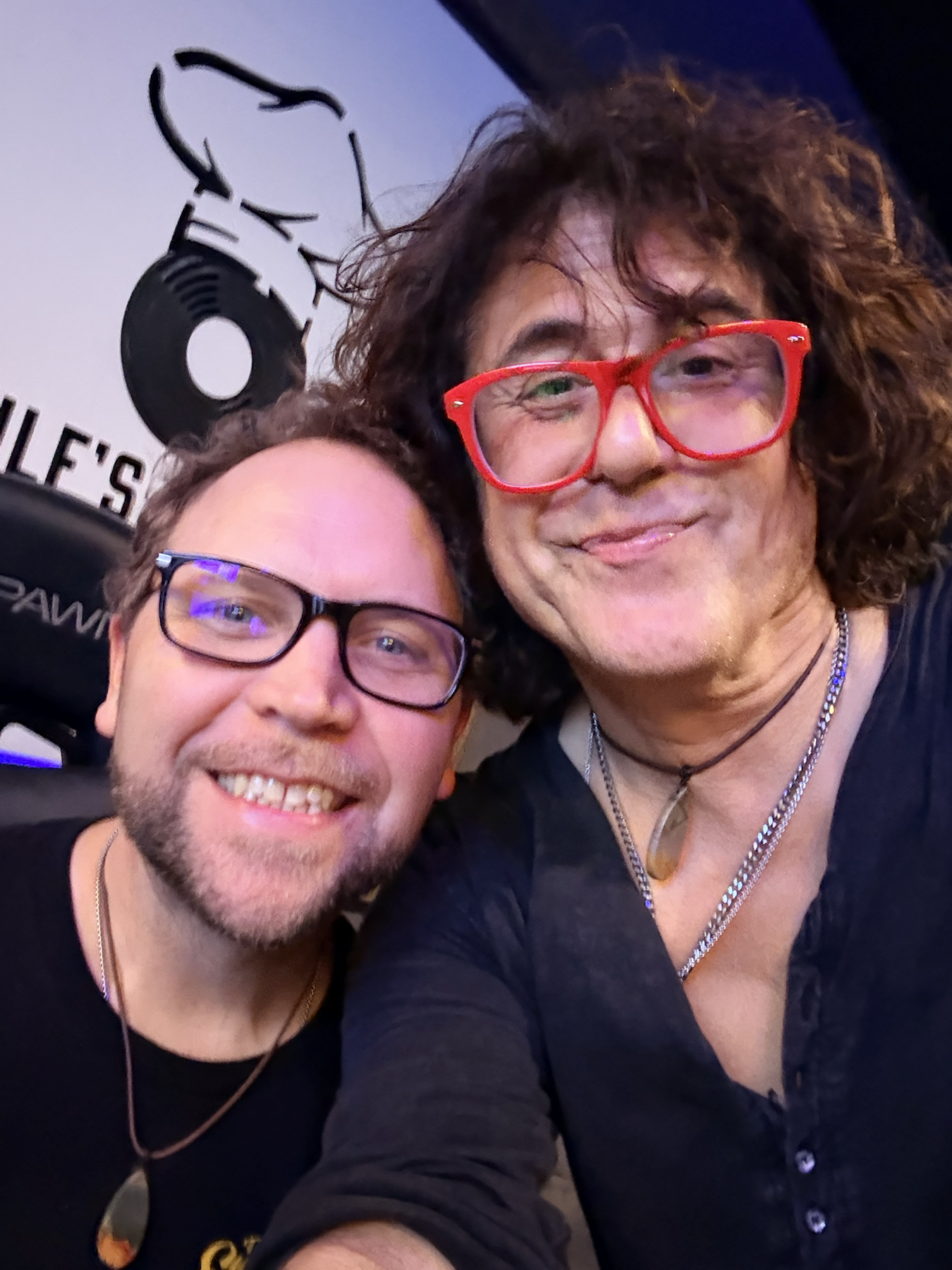 Two musicians smiling for a selfie during the Baythorne Days recording sessions.