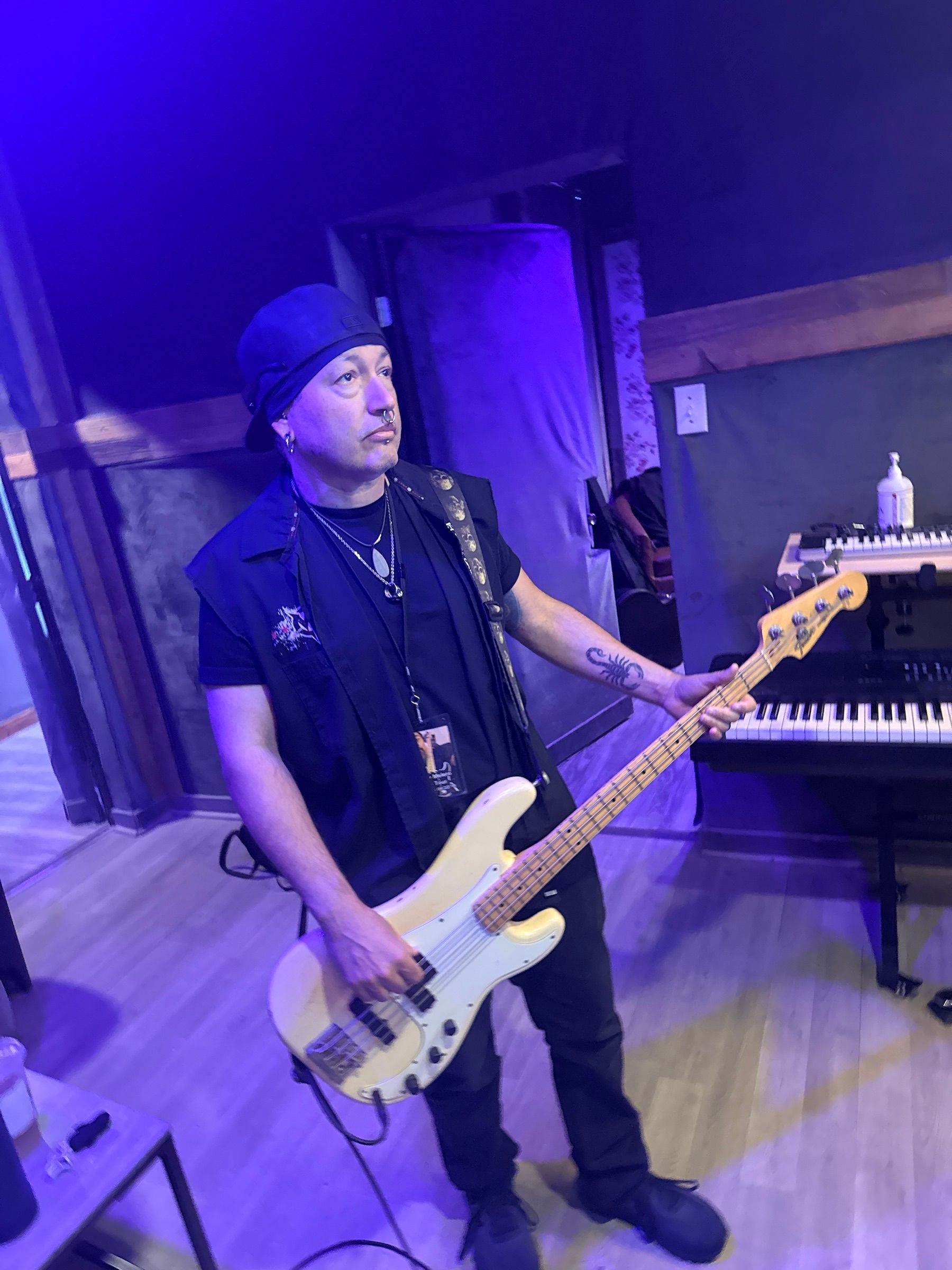 Javi Colon playing bass at The Kitchen Recording Studio