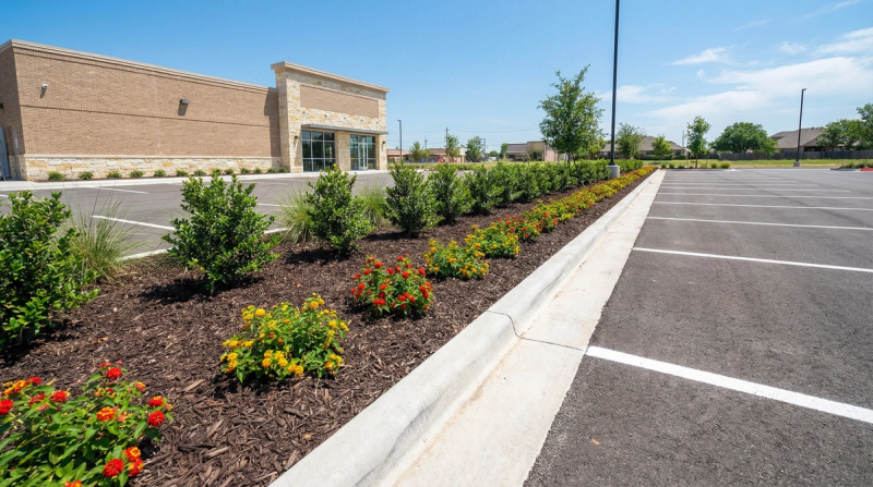 True Star crew trimming shrubs at commercial property