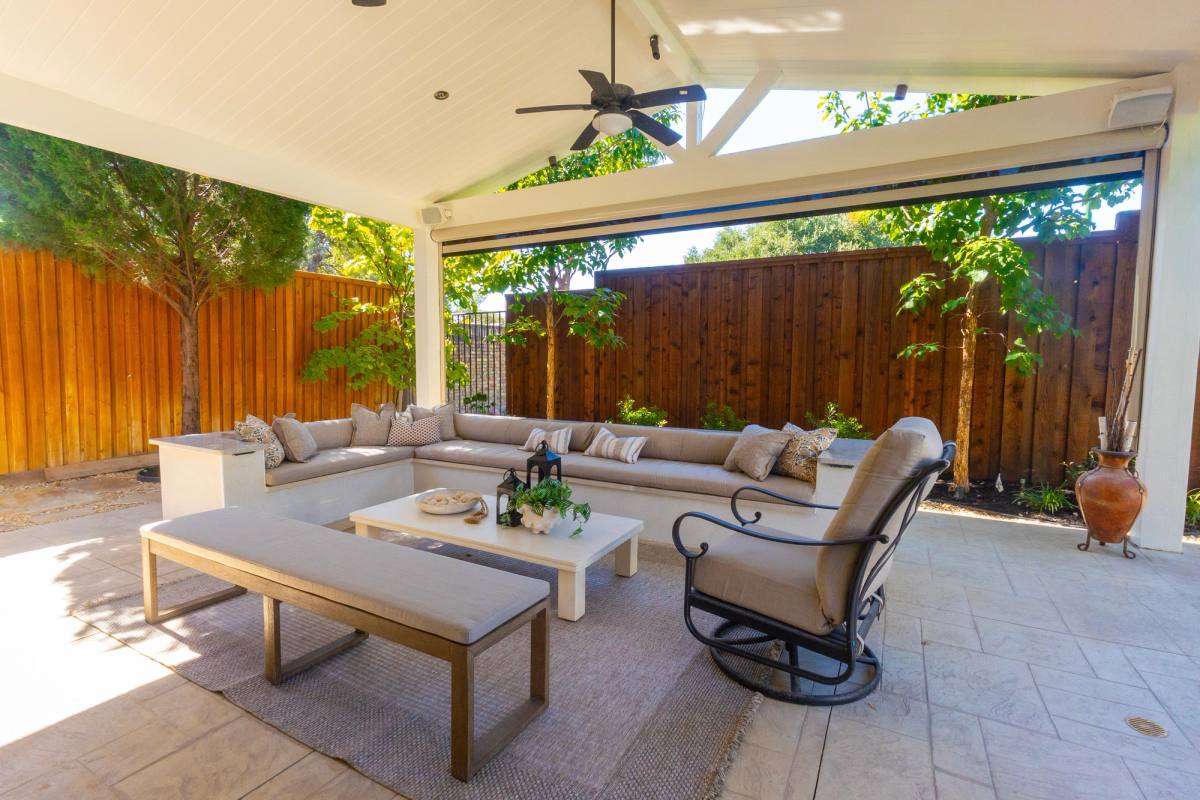 A white gable cover we built in Plano. Built by True Star Outdoor Solutions.