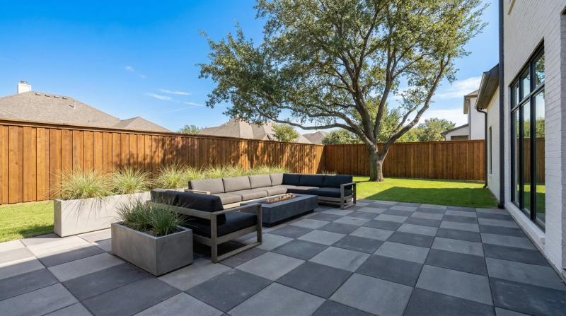 Outdoor living space with pavers