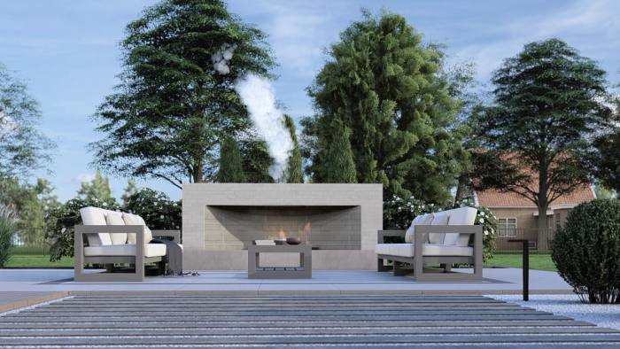 fire wall and outdoor lounge. A 3D design by True Star Outdoor Solutions.