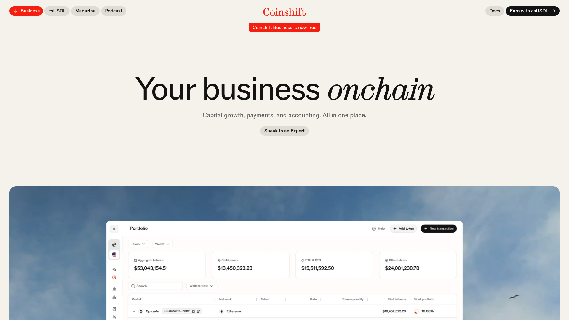 Coinshift website screenshot