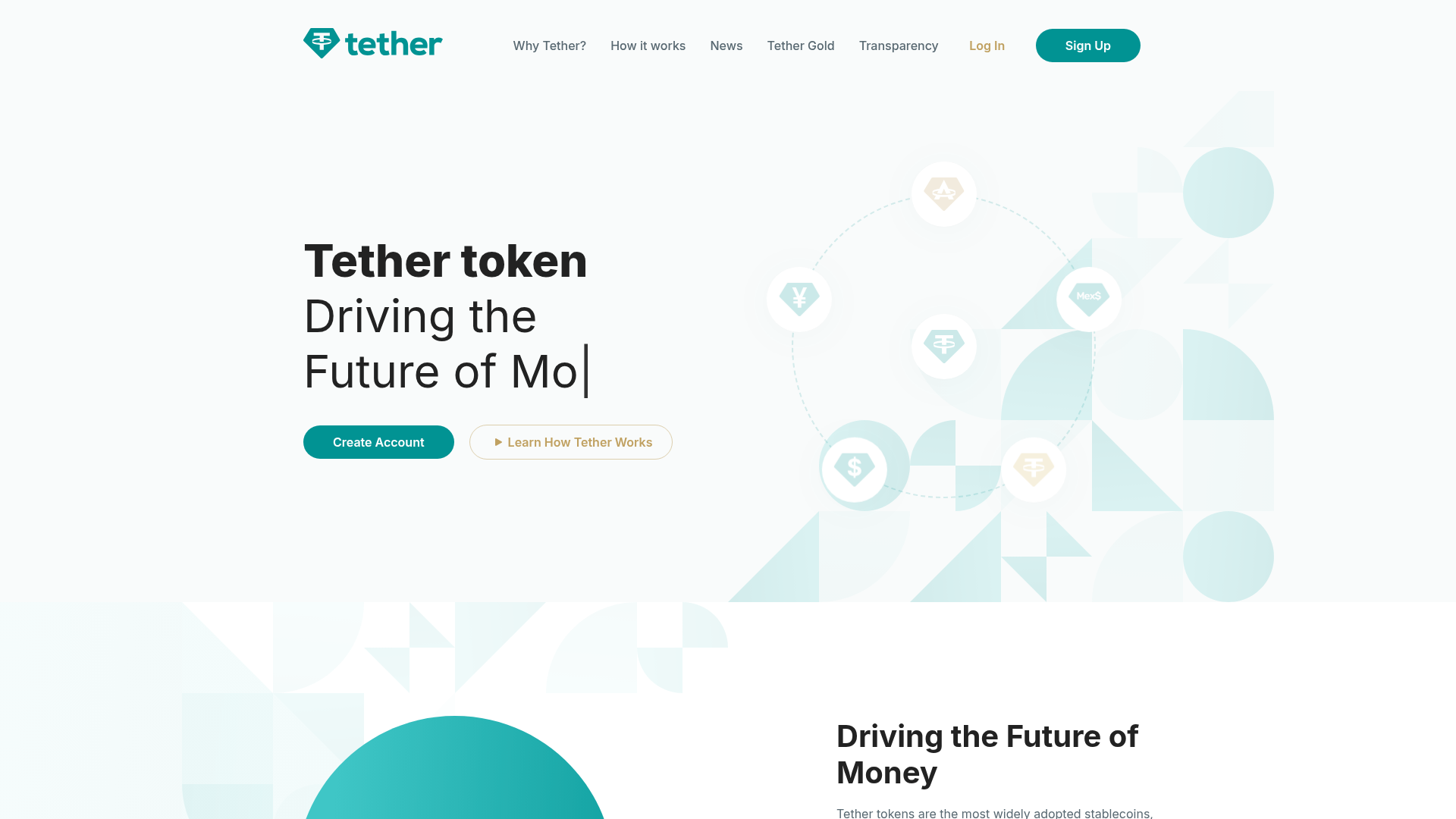Tether website screenshot