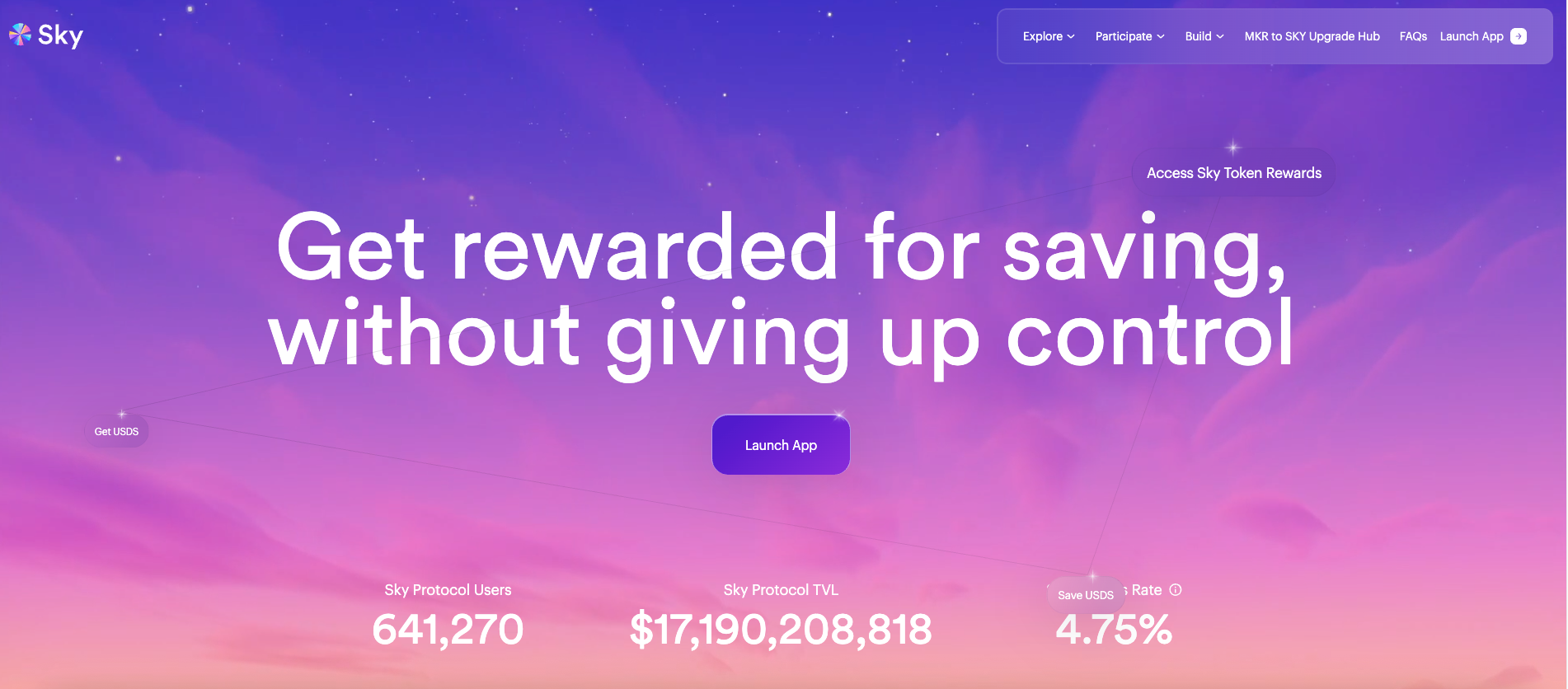 Sky (formerly MakerDAO) website screenshot