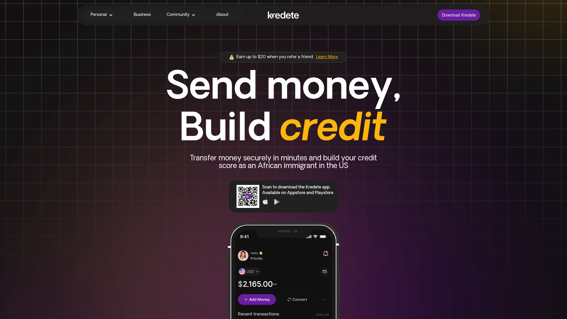 Kredete website screenshot