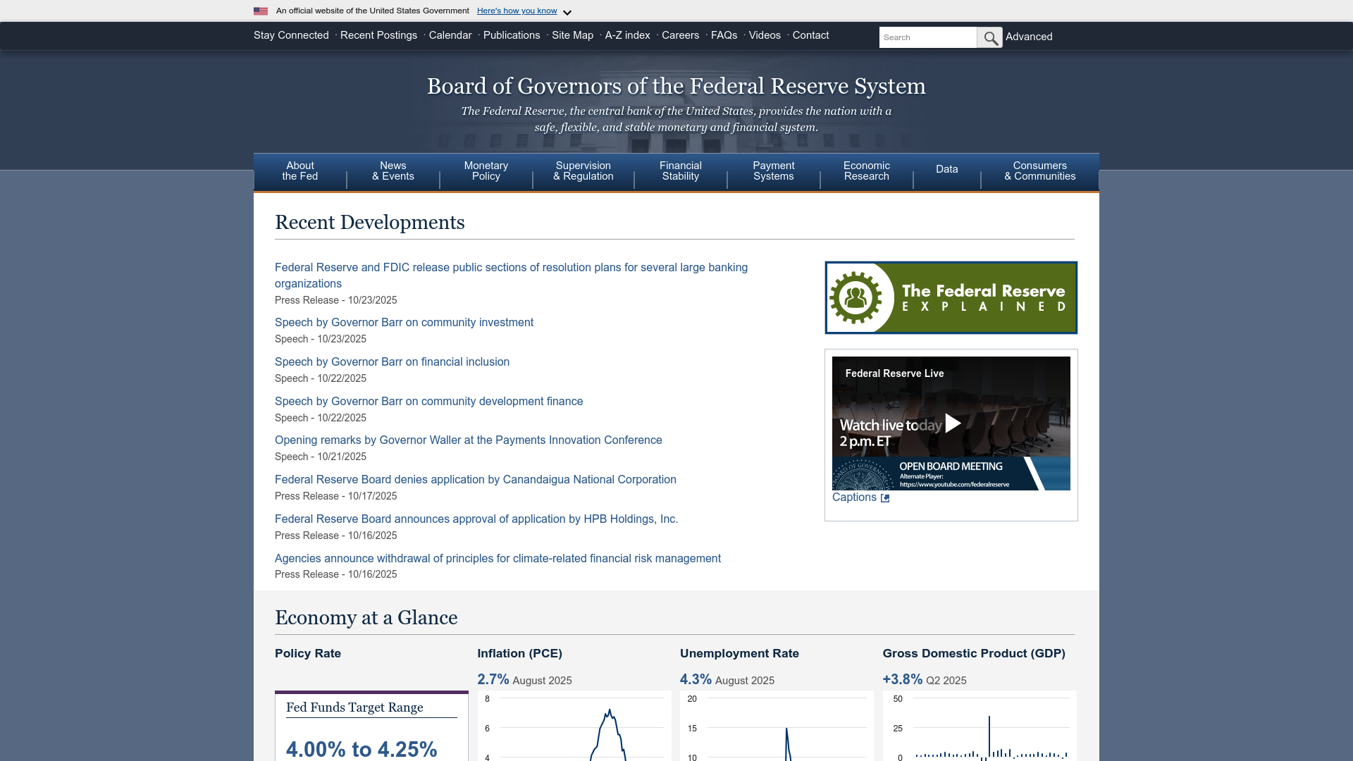 Fed website screenshot Fed website screenshot