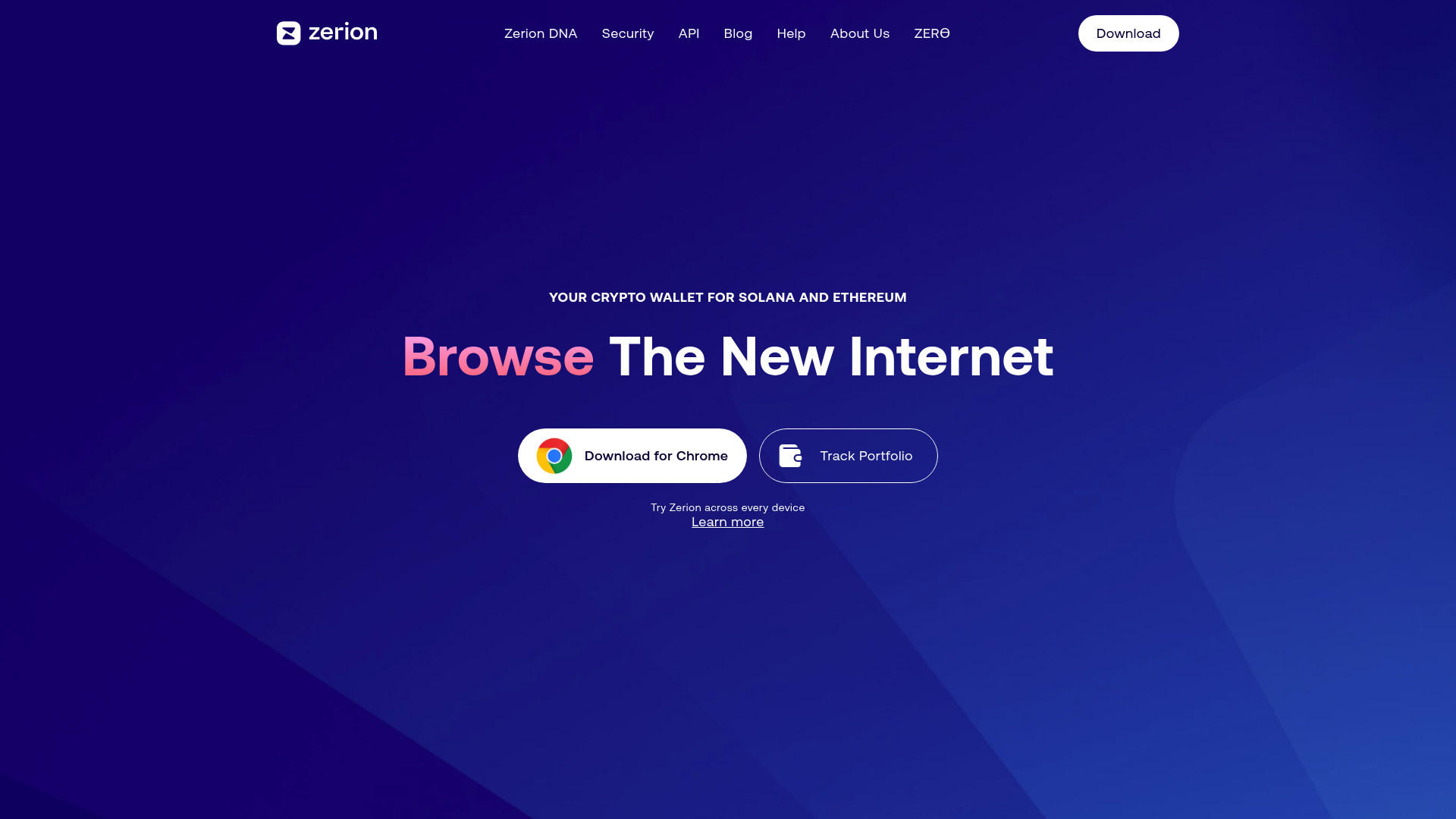 Zerion website screenshot