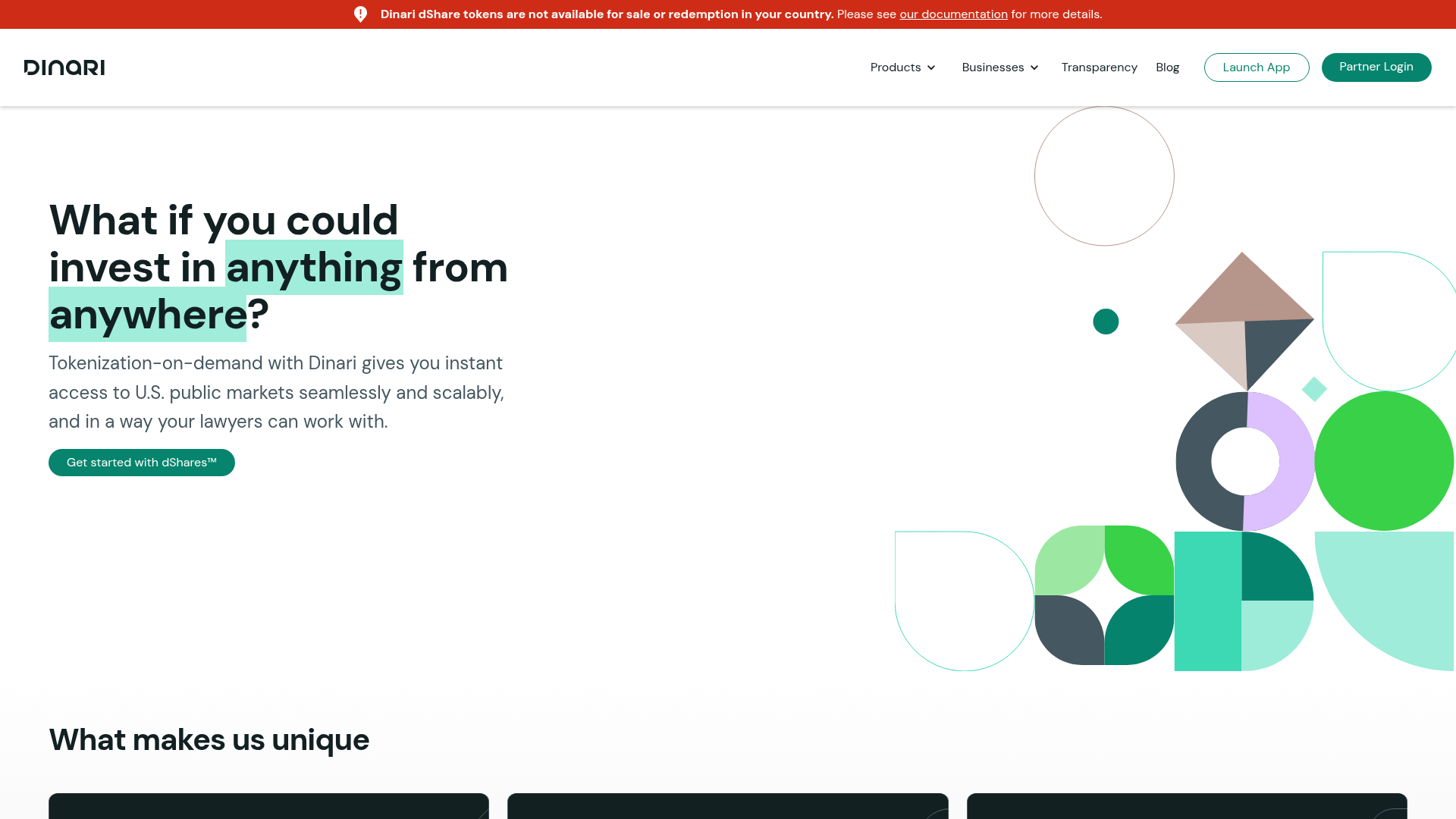 Dinari website screenshot