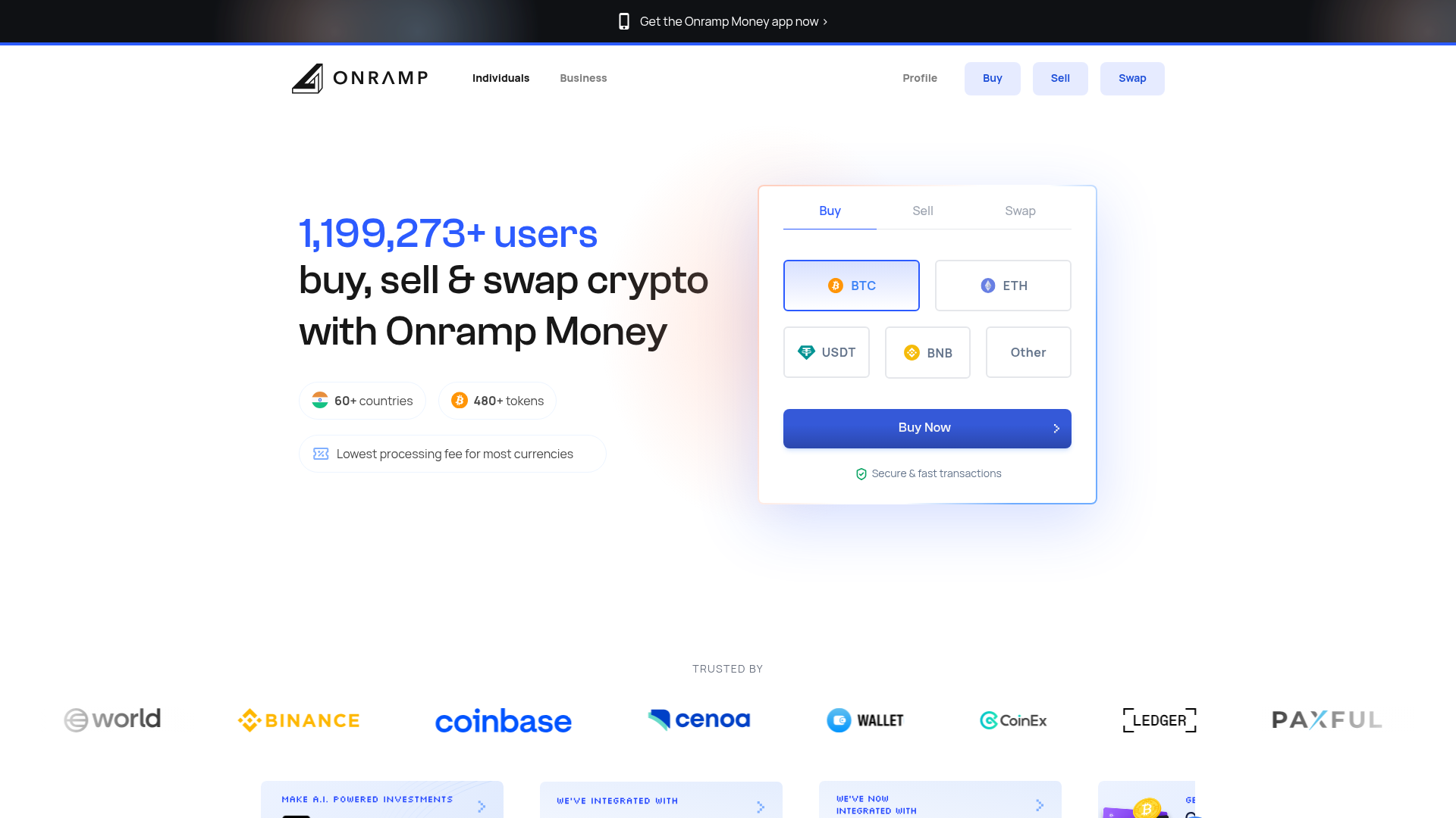 Onramp Money website screenshot