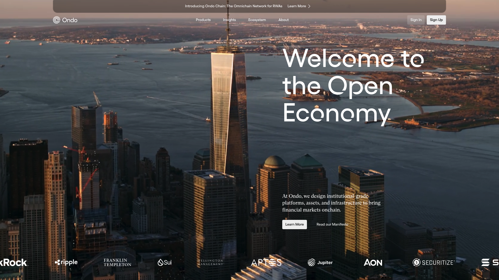 Ondo website screenshot