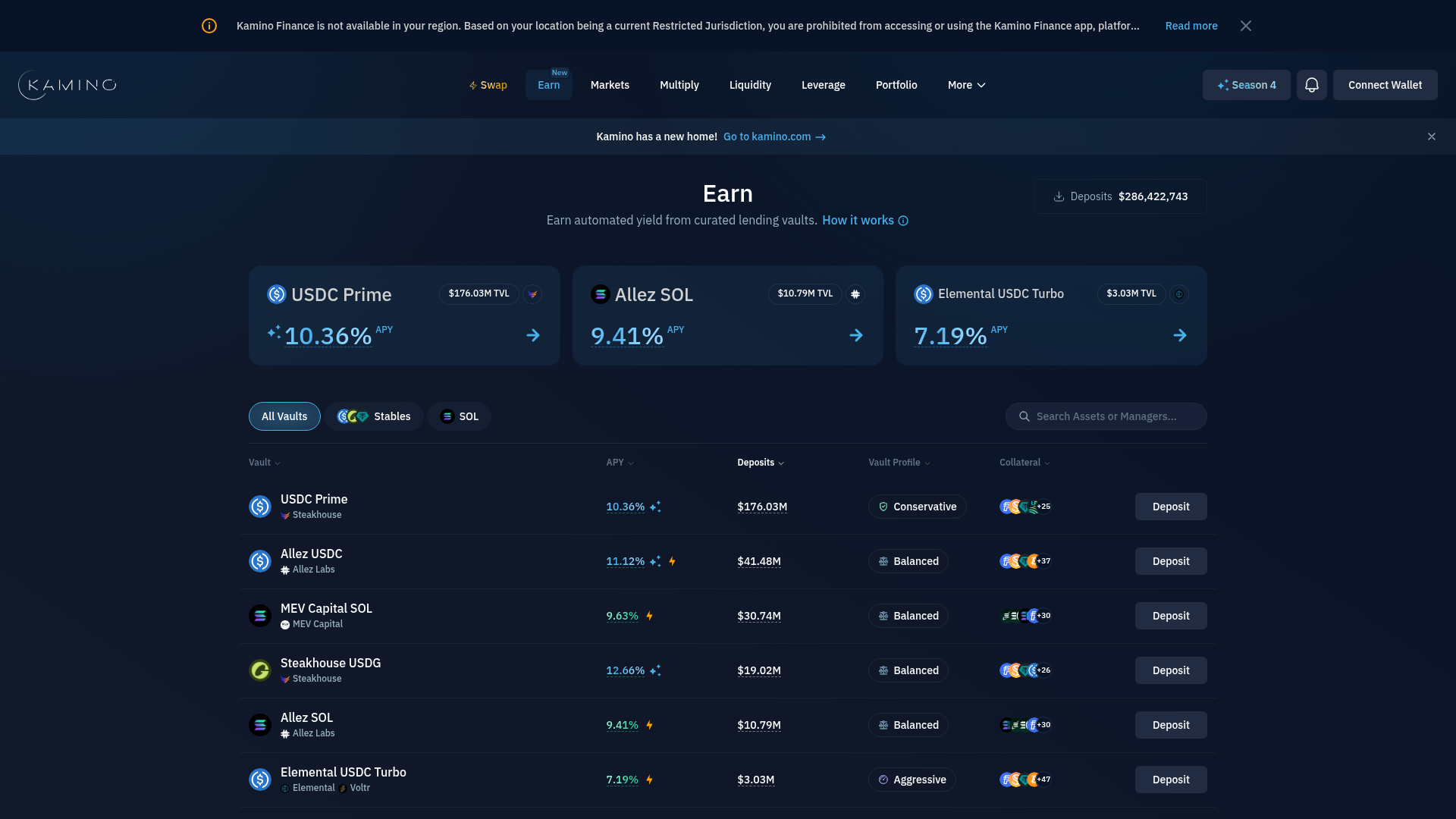 Kamino Finance website screenshot