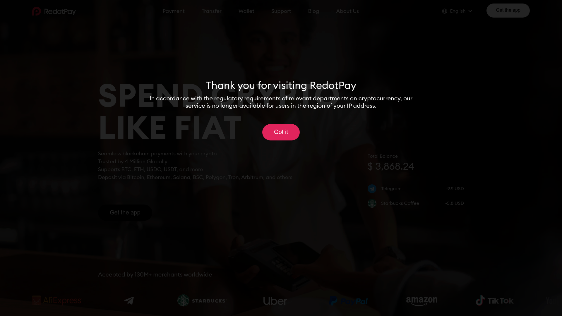 RedotPay website screenshot