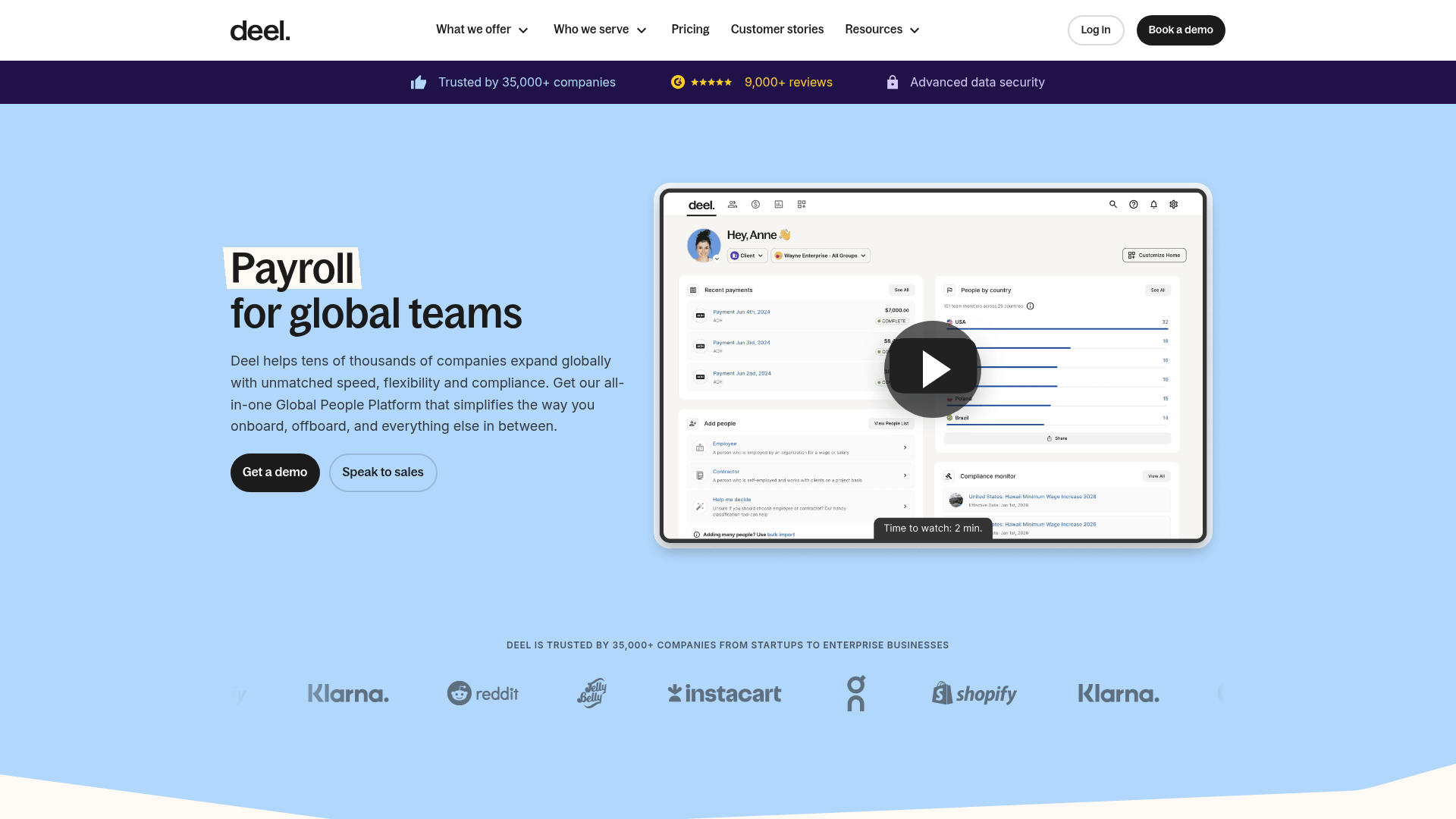 deel. website screenshot