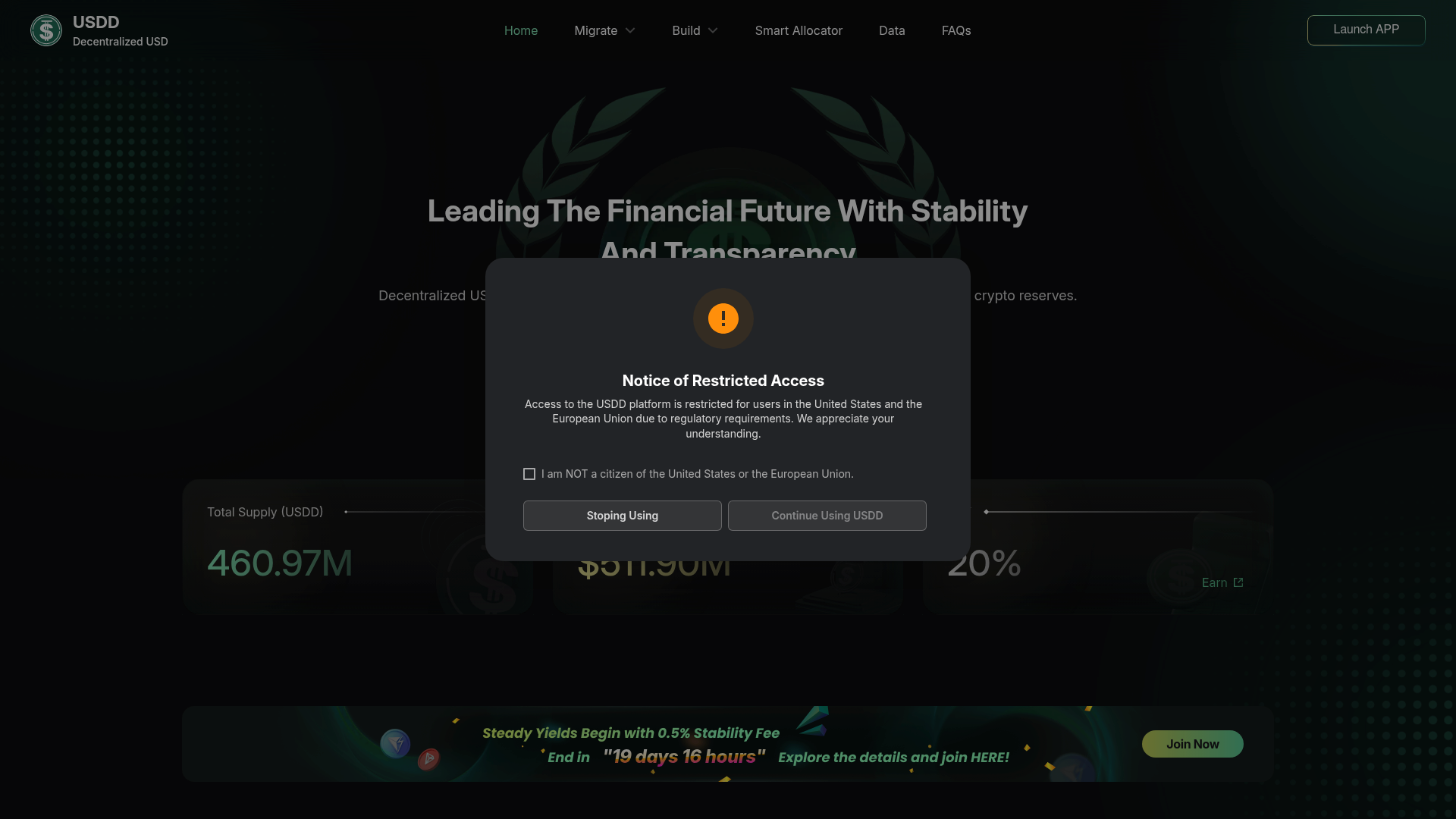 USDD website screenshot