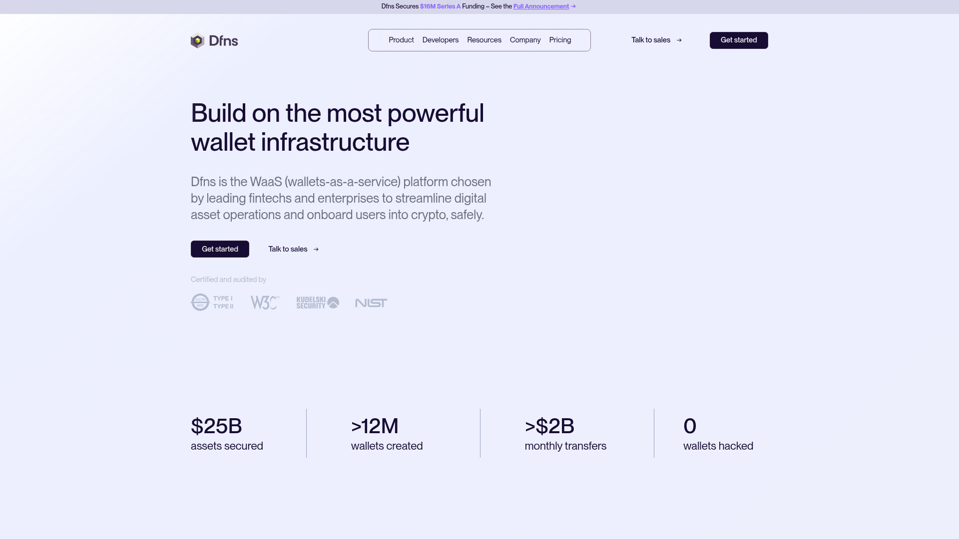 Dfns website screenshot