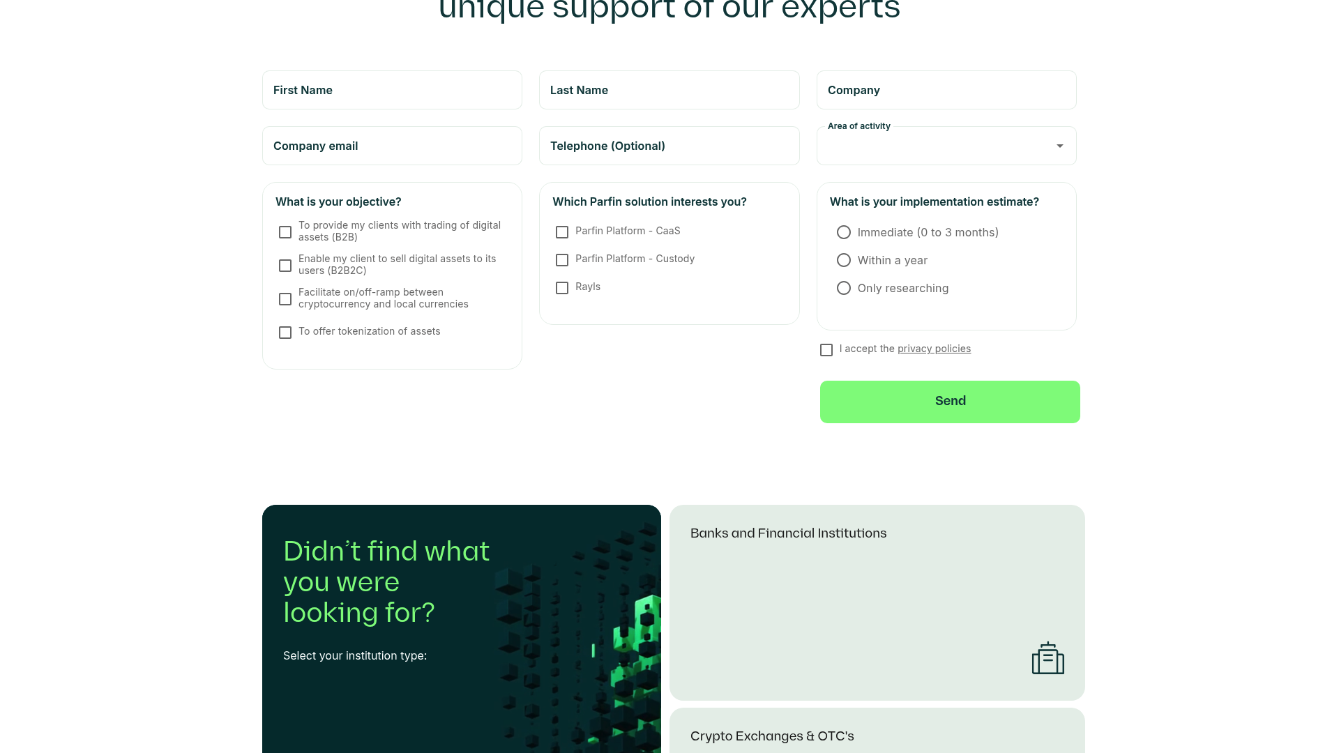 Parfin website screenshot