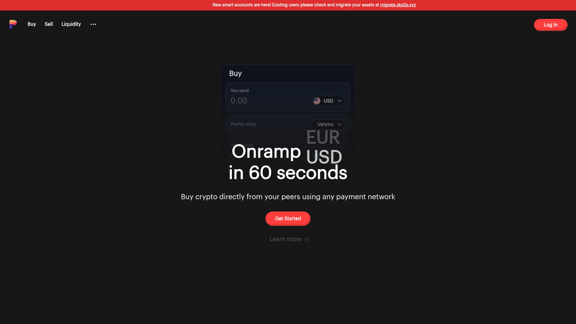 ZKP2P website screenshot