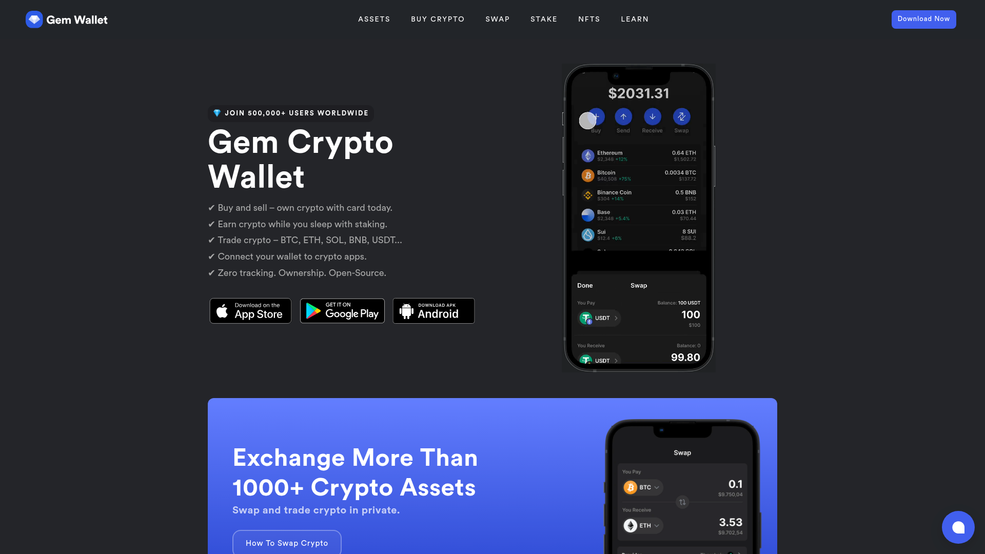 Gem Wallet website screenshot