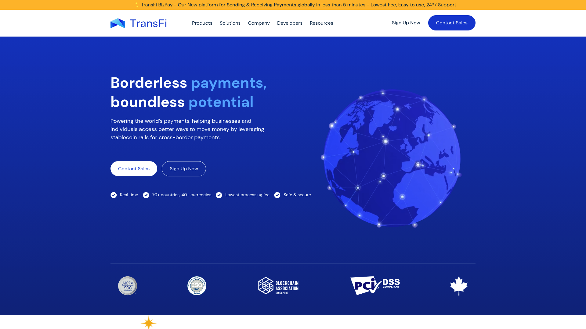 TransFi website screenshot