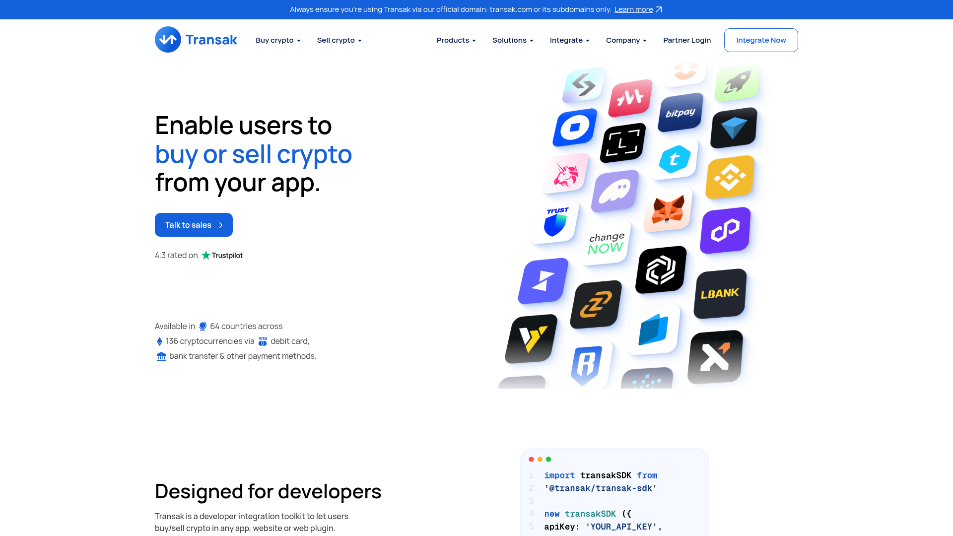 Transak website screenshot