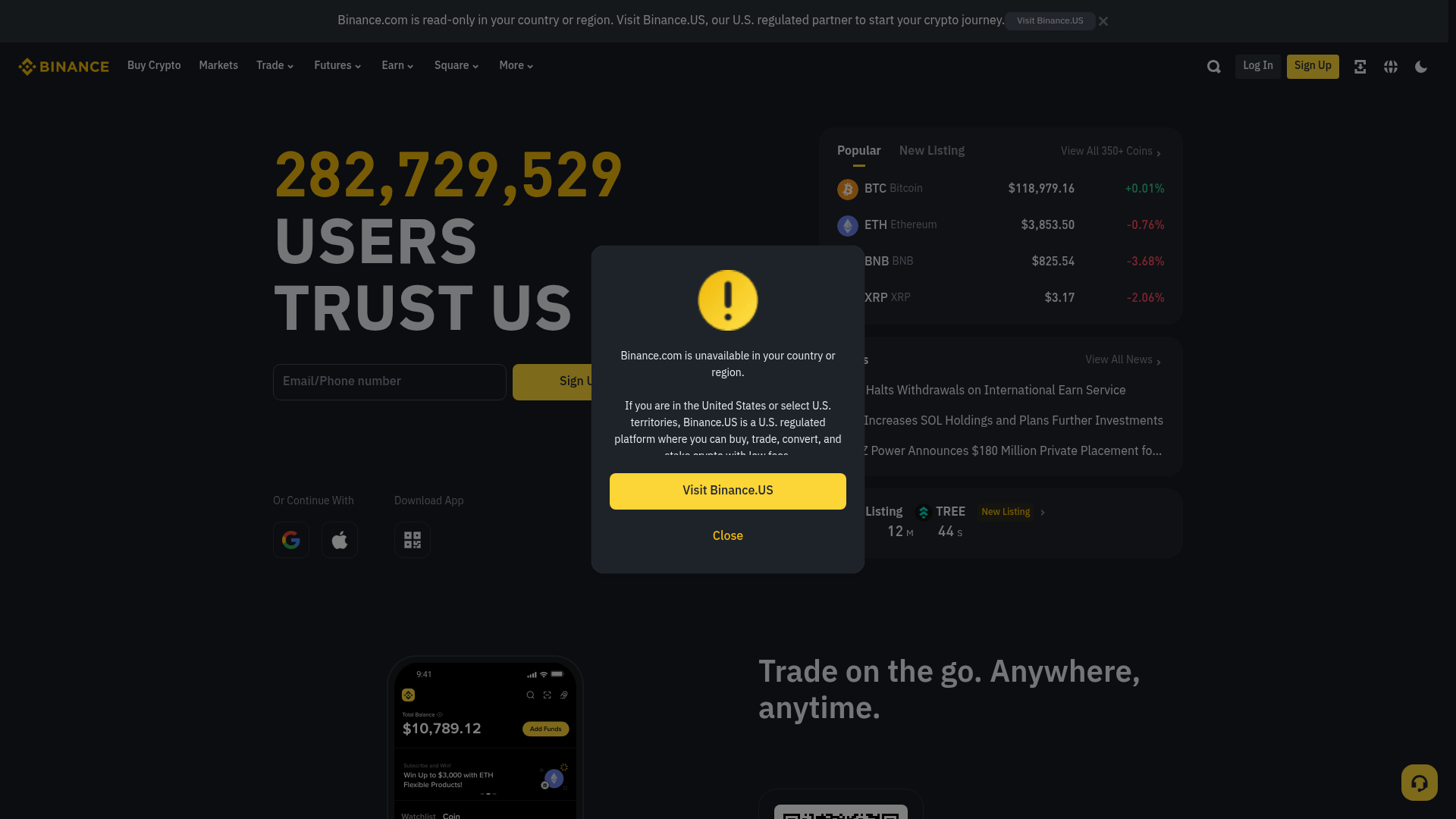 Binance website screenshot