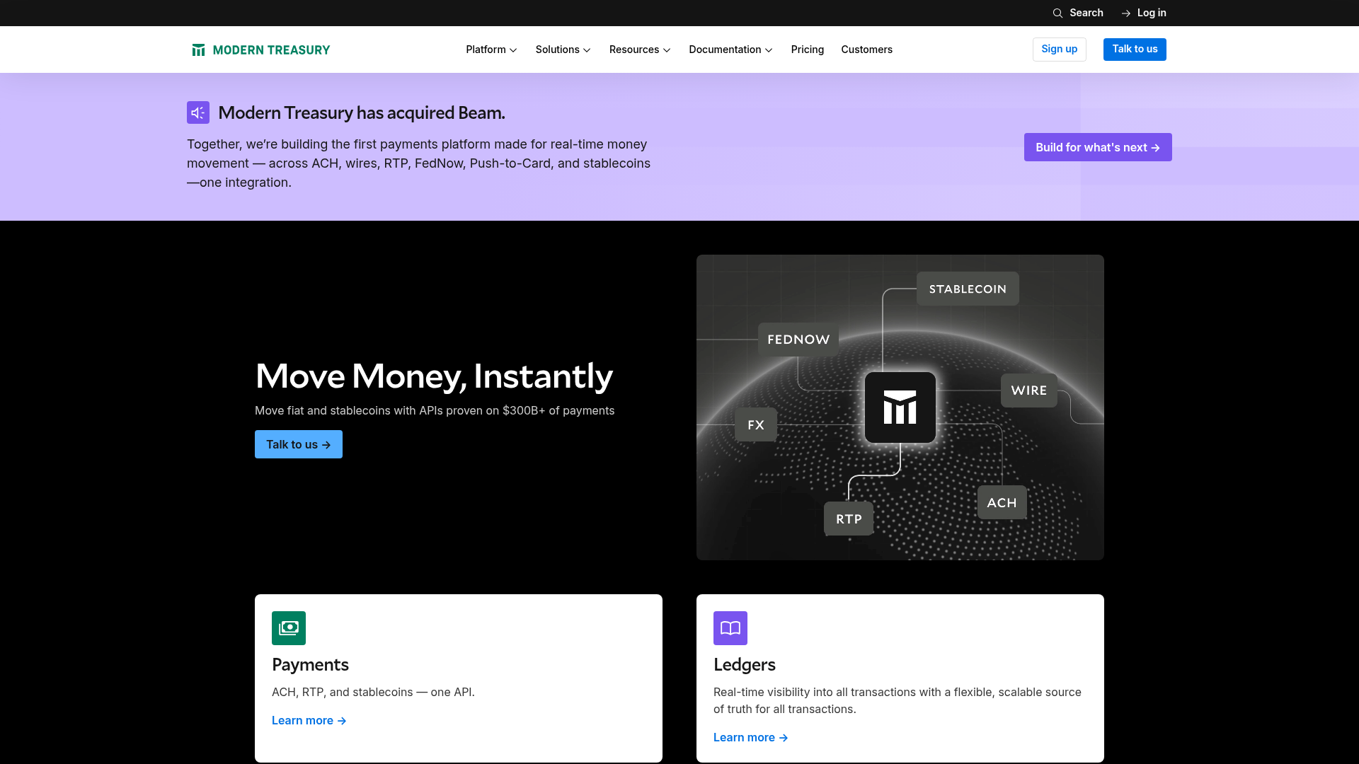 Modern Treasury website screenshot
