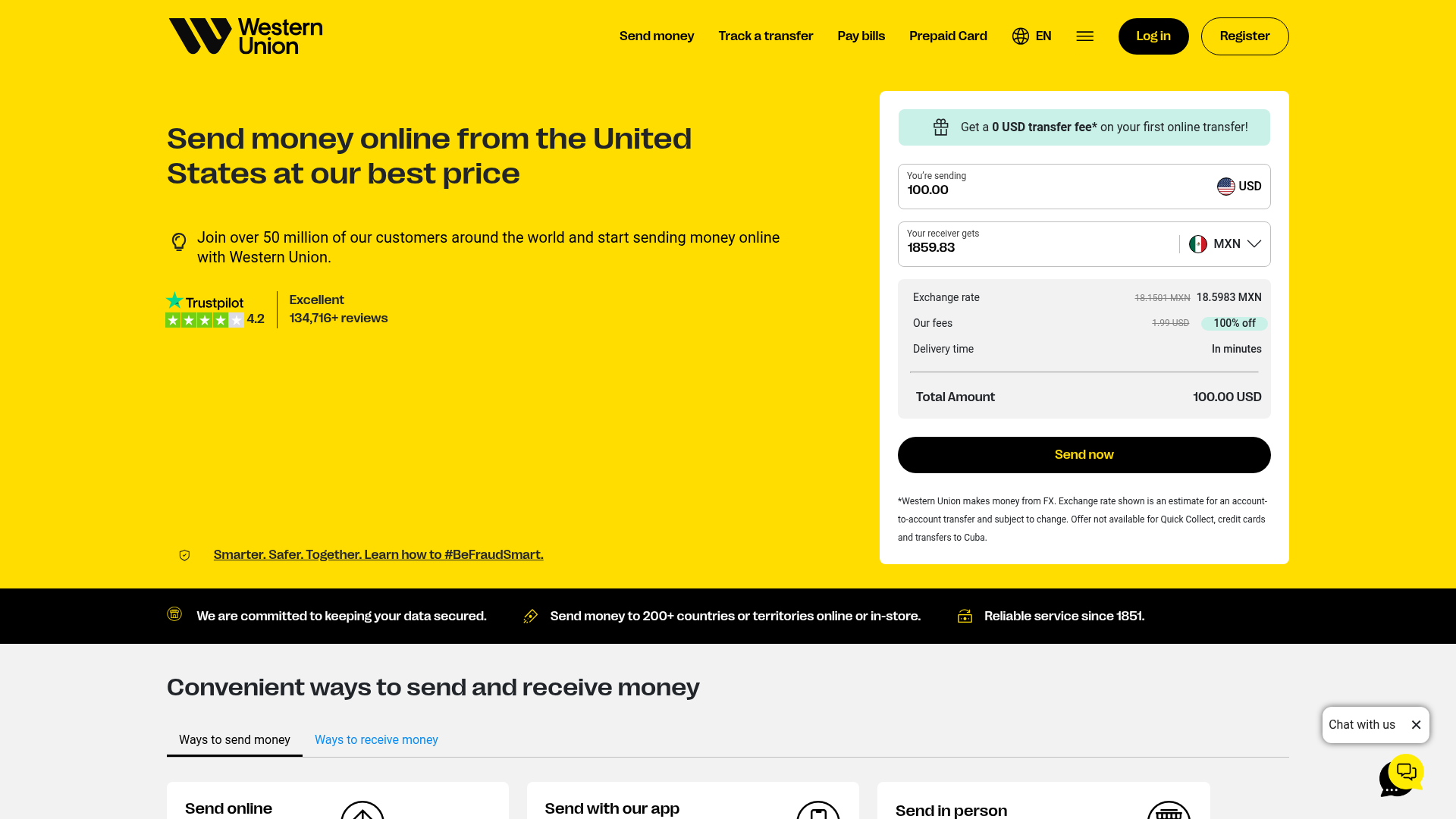 Western Union website screenshot