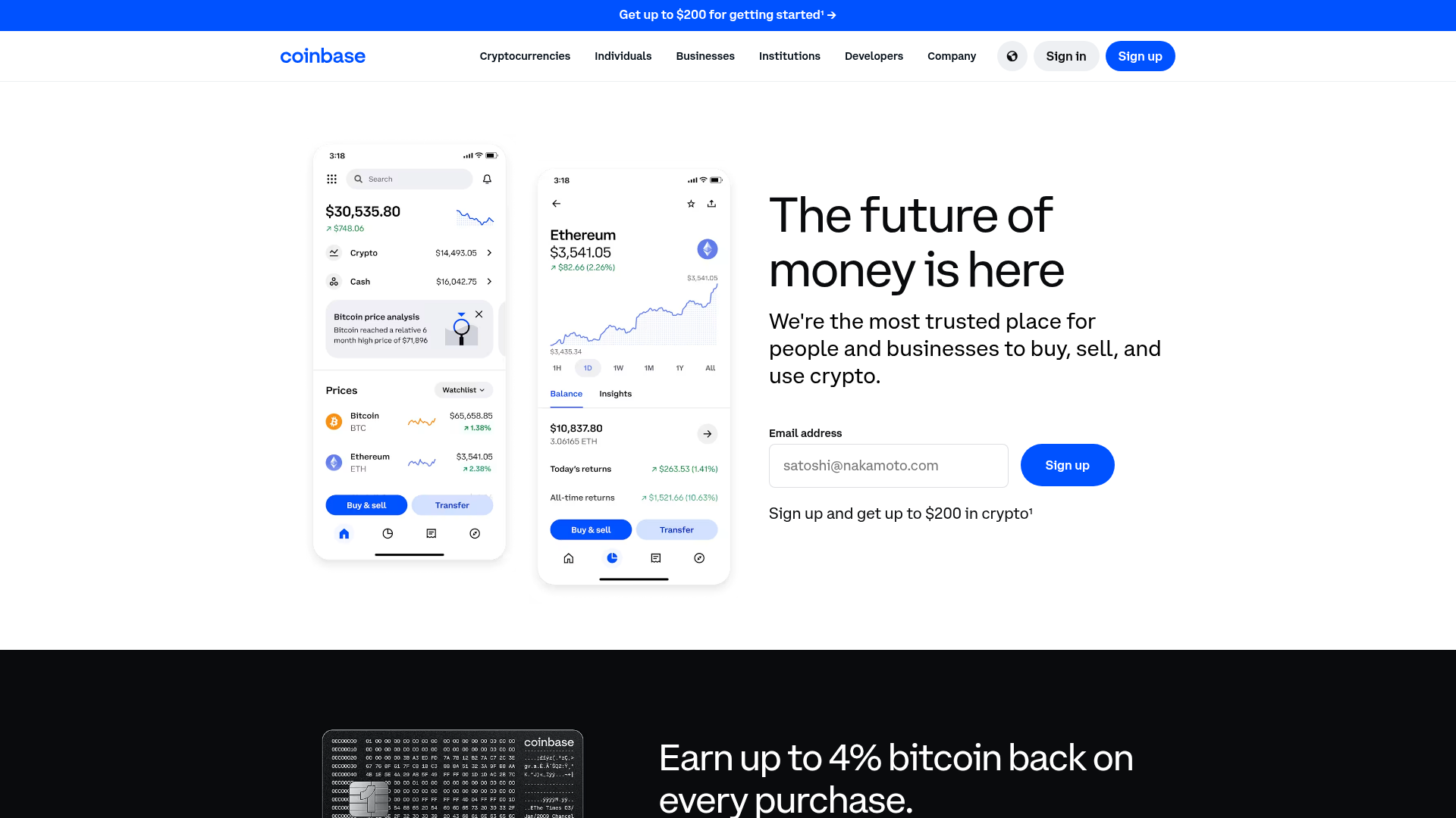 Coinbase website screenshot