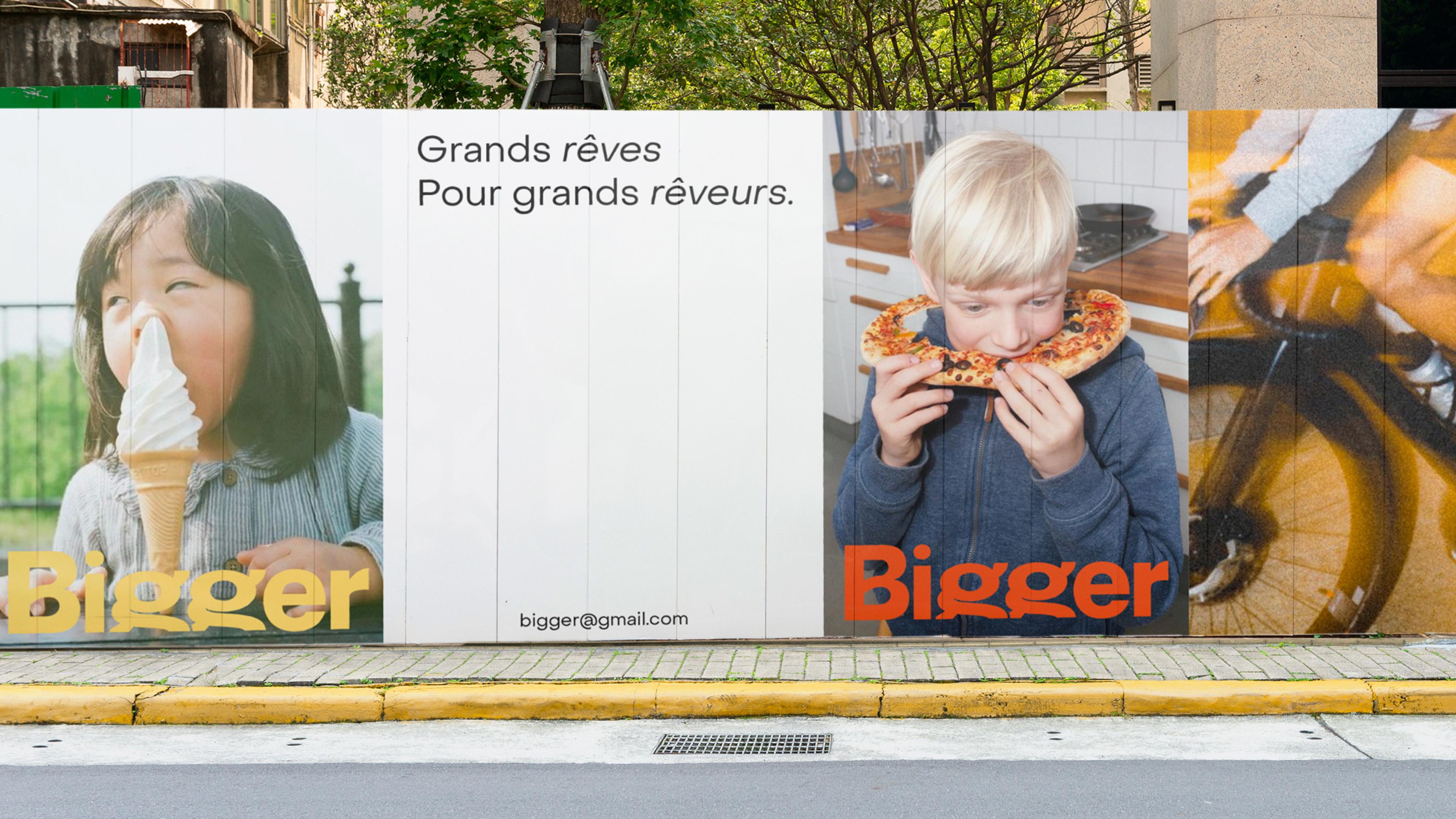 poster in the street showing the brand identity of bigger