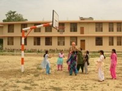 Students on the college sports ground