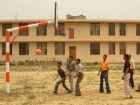 Students on the college sports ground