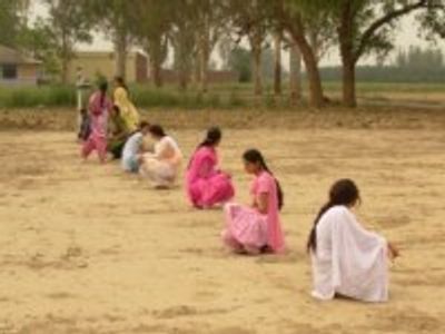 Students on the college sports ground