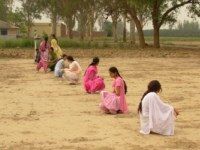 Students on the college sports ground