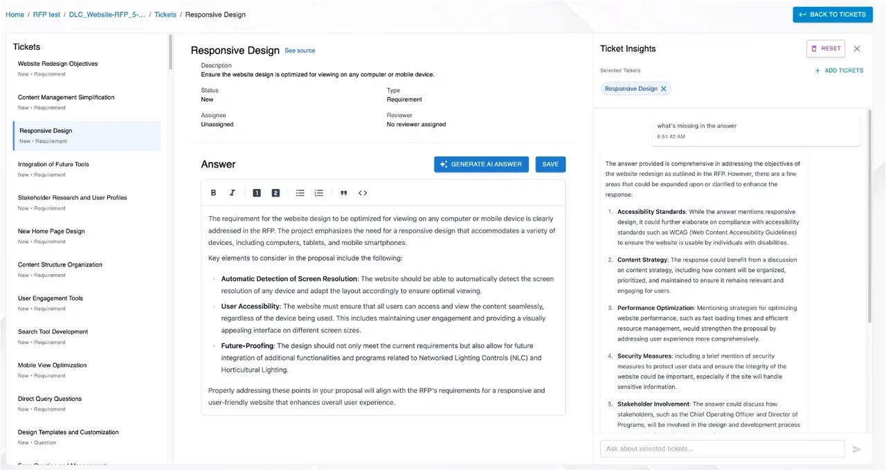 Cube5's solution for managing RFP requirements and generating responses with AI