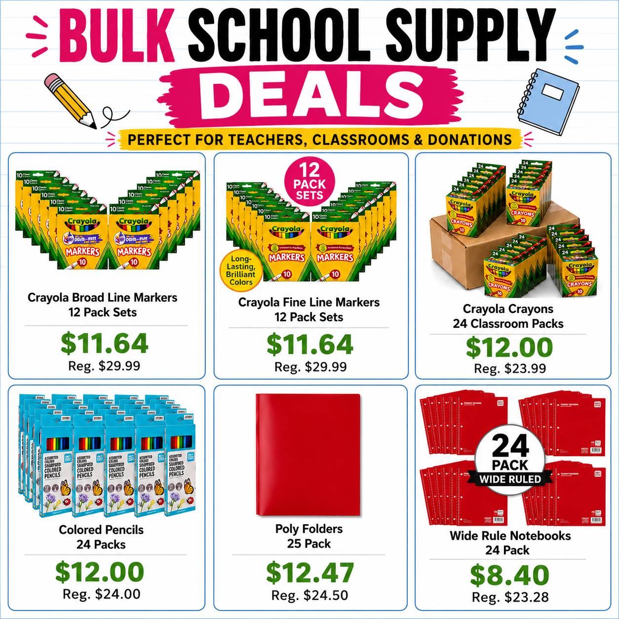 Bulk and Low School Supplies for Back to School & Teachers