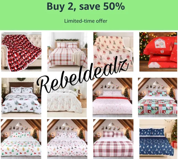 Christmas Blankets & Bedding: Buy 2, Save 50% at Amazon