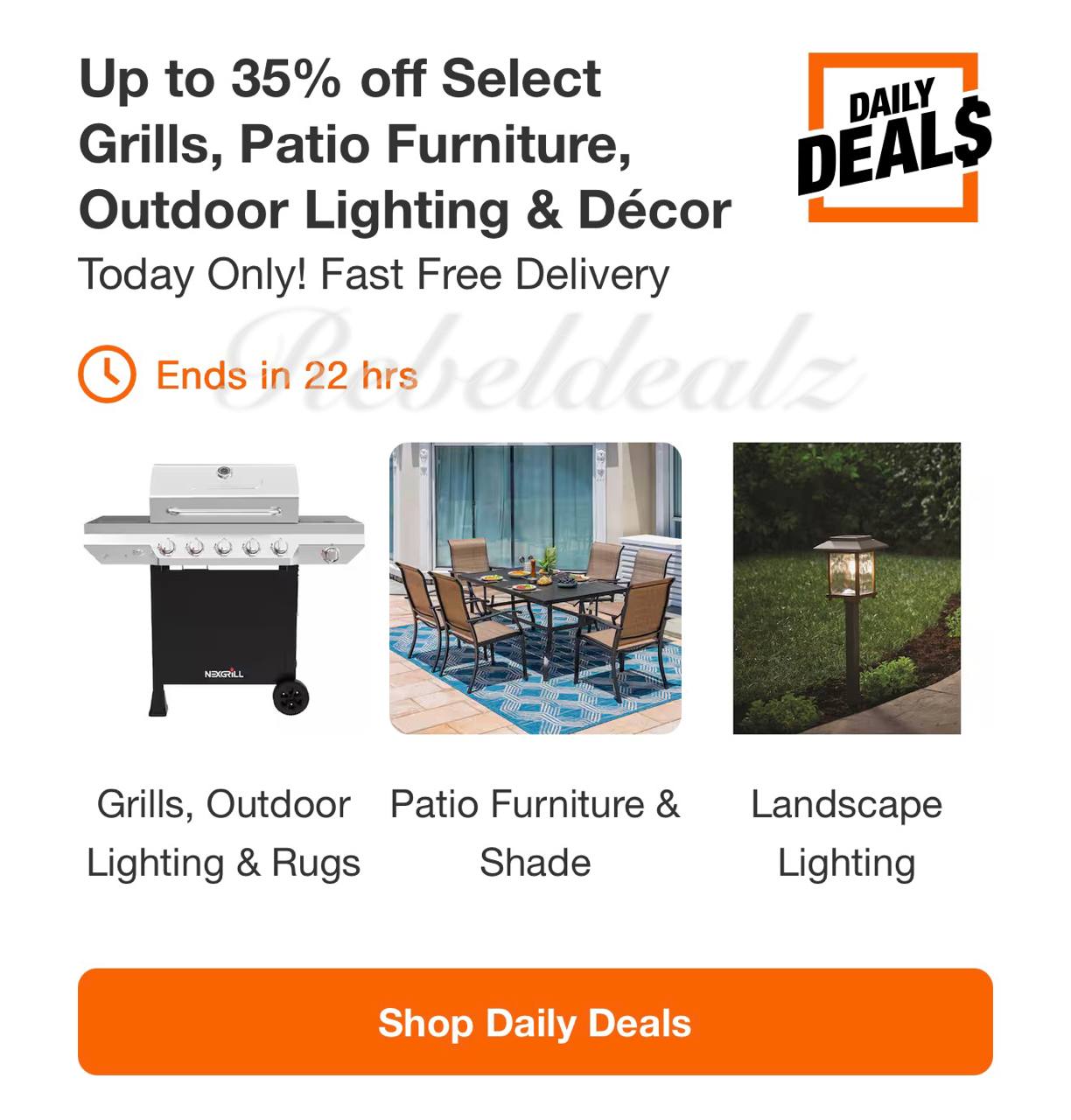 Home Depot Daily Deal: Up to 35% Off Grills, Patio Furniture, Outdoor Lighting & Decor