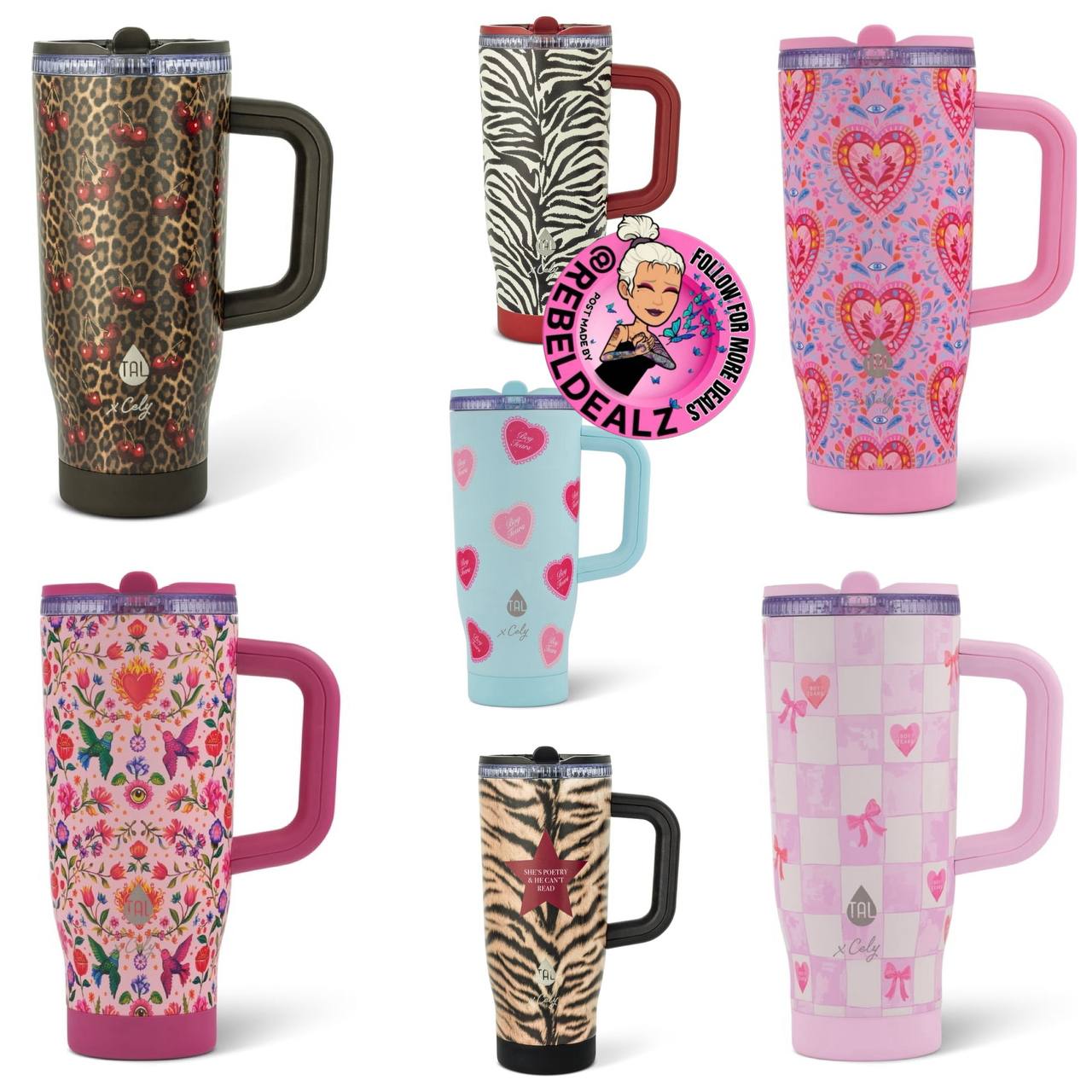Cely x TAL 32oz Stainless Steel Skye Tumbler with Handle and Fip-up Straw, Cheetah
