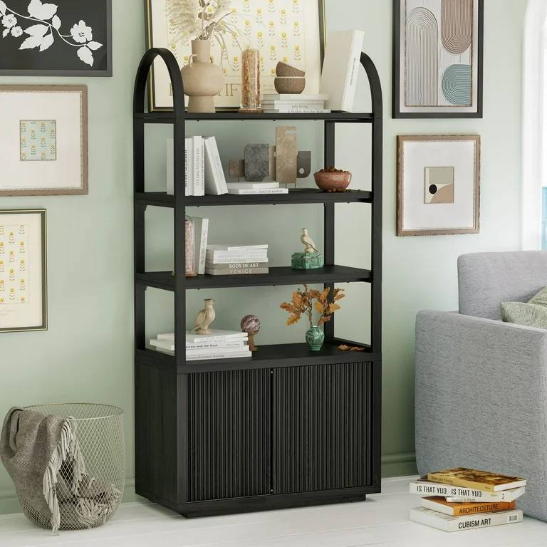 Drew Barrymore 3-Shelf Bookcase with Storage Cabinet in Rich Black