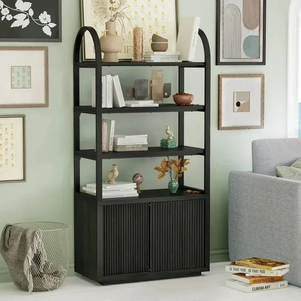 Drew Barrymore 3-Shelf Bookcase with Storage Cabinet in Rich Black