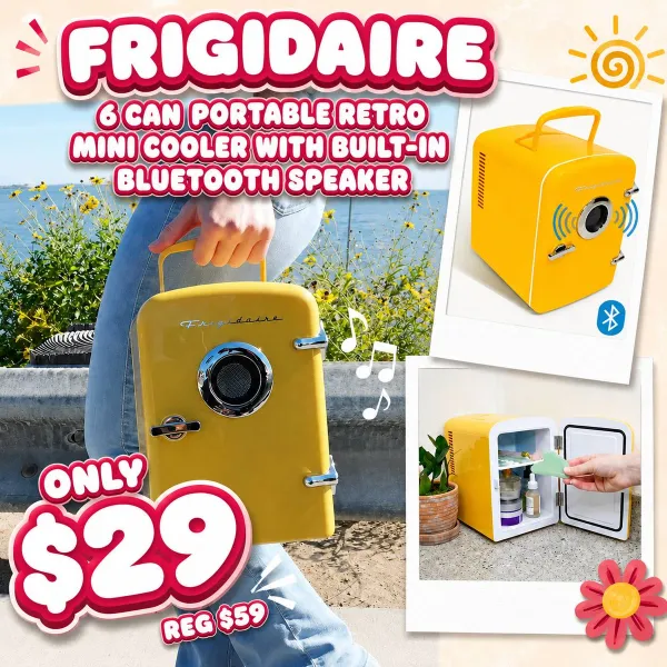 Frigidaire 6 Can Portable Retro Mini Cooler with Built-in Bluetooth Speaker Deal