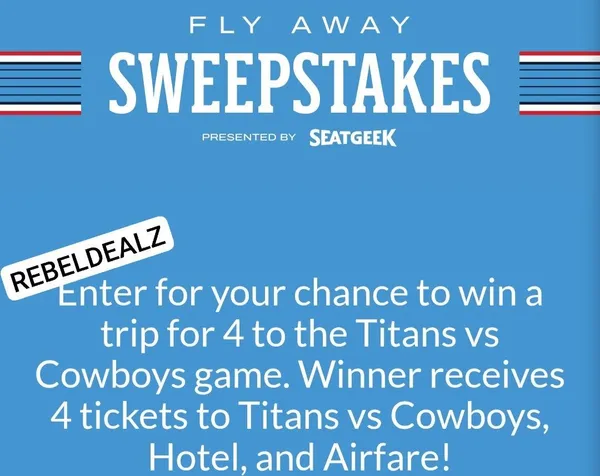 SeatGeek 'Titans Fly Away Trip' Sweepstakes - Win a Trip for Two to a Titans Game