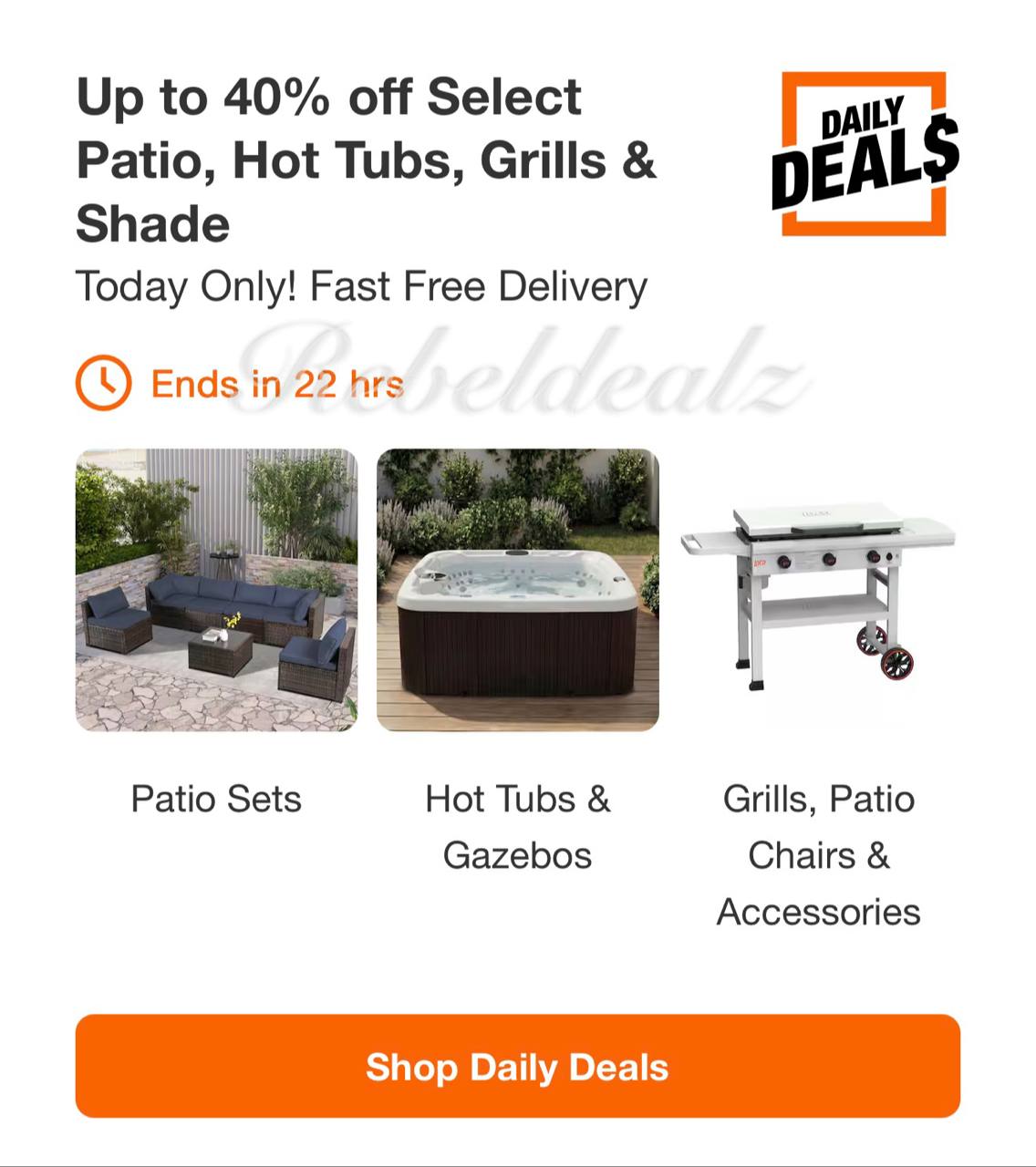 Home Depot Daily Deals: Up to 40% Off Patio, Hot Tubs, Grills & Shade