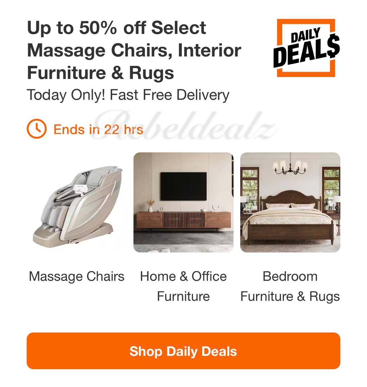 Home Depot Daily Deals: Up to 50% Off Massage Chairs, Furniture & Rugs