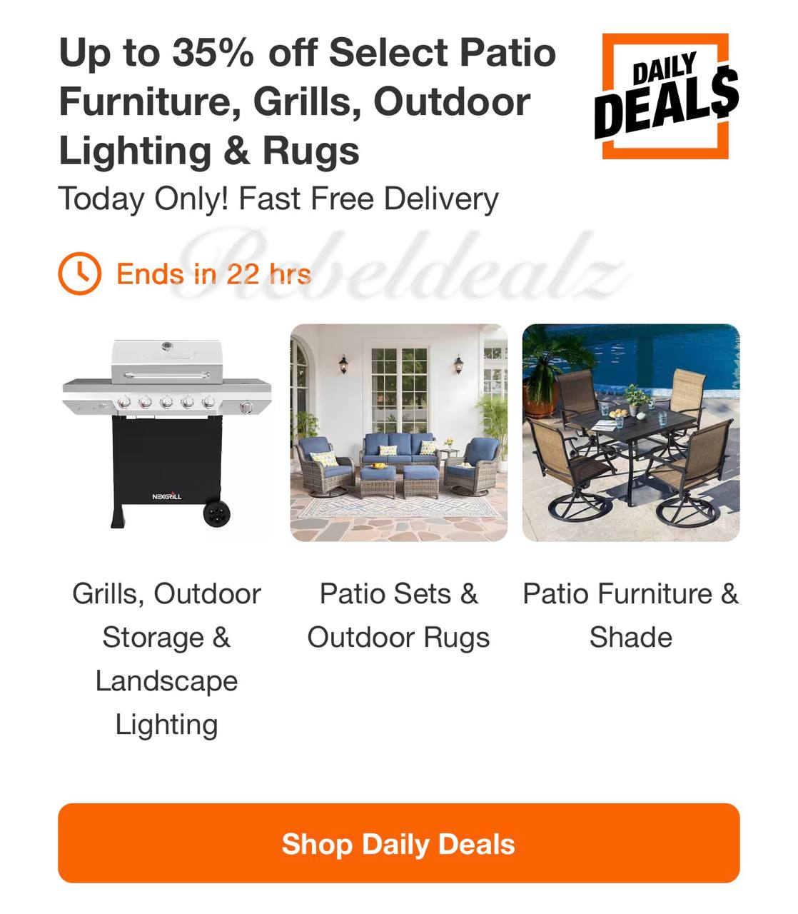 Home Depot Daily Deal: Up to 35% Off Patio Furniture, Grills, Outdoor Lighting & Rugs