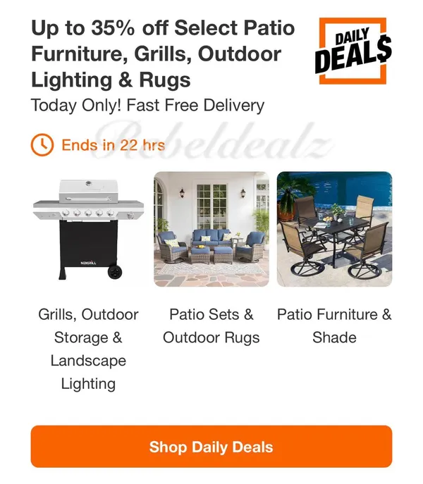 Home Depot Daily Deal: Up to 35% Off Patio Furniture, Grills, Outdoor Lighting & Rugs